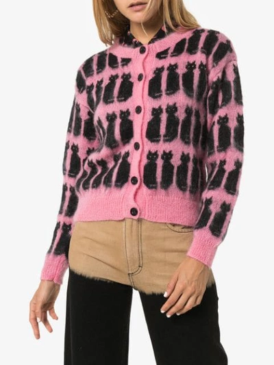 Shop Ashley Williams Intarsia Knit Cat Motif Cardigan In Pink