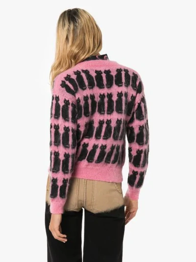 Shop Ashley Williams Intarsia Knit Cat Motif Cardigan In Pink