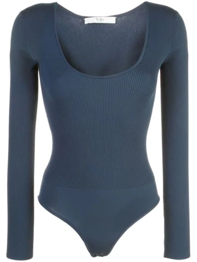 Shop Tibi Ribbed Knit Bodysuit In Blue