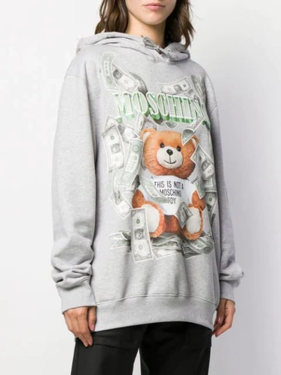 Shop Moschino Teddy Bear Print Hooded Sweater In Grey