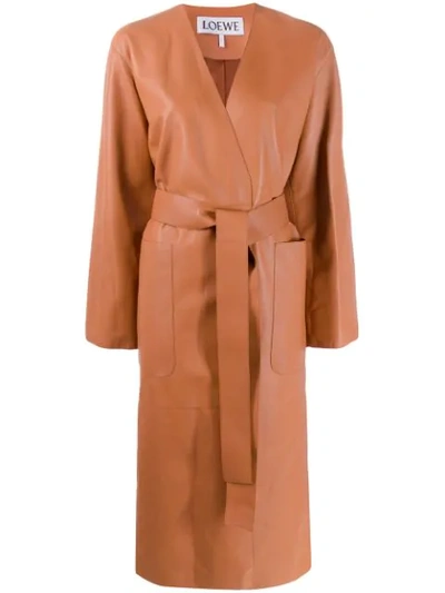 Shop Loewe Belted Midi Coat In 2530 Tan