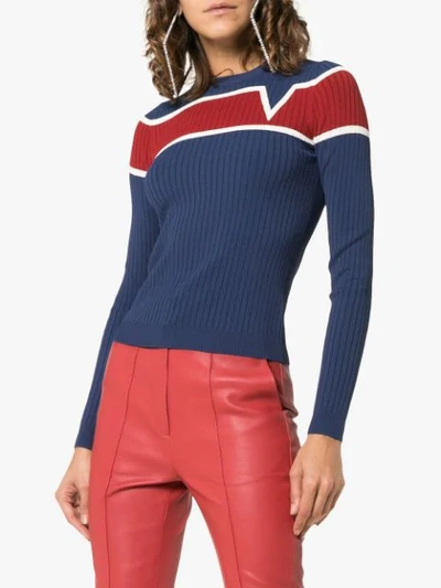 Shop Valentino Contrast Stripe Knitted Top In Blue