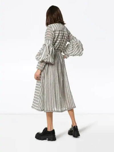 Shop Rosie Assoulin Lantern Striped Midi Dress In Neutrals
