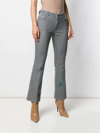 Shop Stella Mccartney Embroidered Flared Denim Jeans In Grey