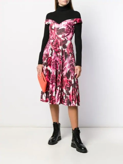Shop Prada Off-the-shoulder Floral Print Dress In Pink