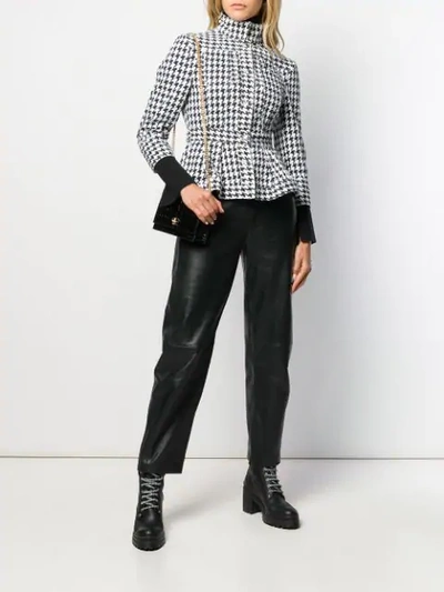 Shop Alexander Mcqueen Houndstooth Peplum Denim Jacket In Blue