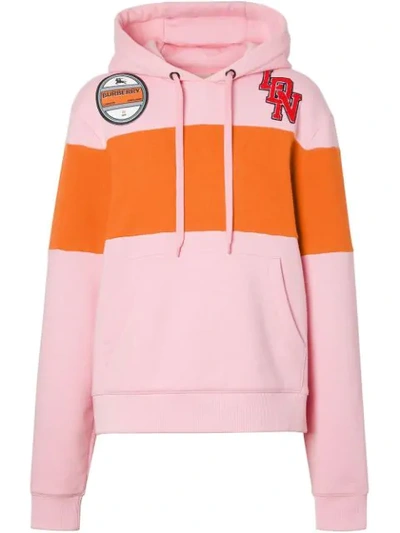 Shop Burberry Logo Graphic Panelled Hoodie In Pink