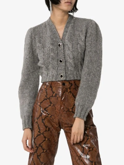 Shop Alessandra Rich Cropped-cardigan Mit Schmuckknöpfen In 1311 Grey