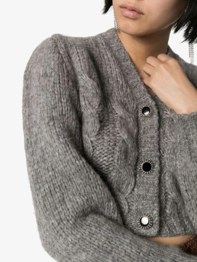 Shop Alessandra Rich Cropped-cardigan Mit Schmuckknöpfen In 1311 Grey