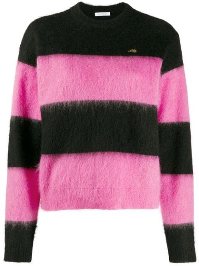 Shop Bella Freud 'striped Mohair Cropped Sweater' In Pink