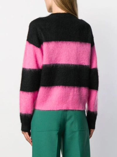 Shop Bella Freud 'striped Mohair Cropped Sweater' In Pink