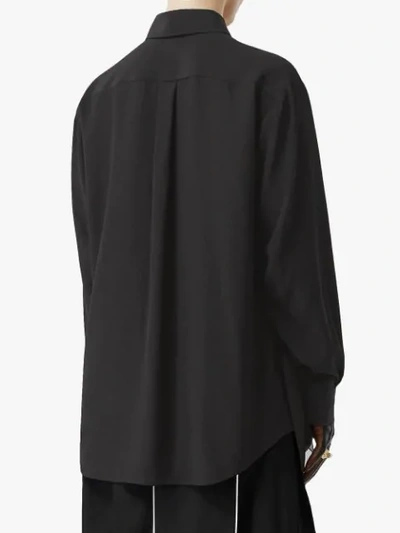 Shop Burberry Piping Detail Crepe De Chine Oversized Shirt In Black