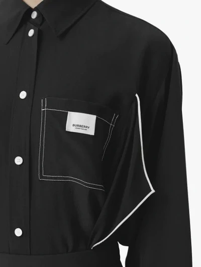 Shop Burberry Piping Detail Crepe De Chine Oversized Shirt In Black