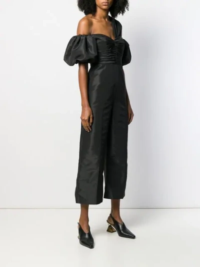 Self-portrait Asymmetrical Neck Taffeta Crop Jumpsuit In Black