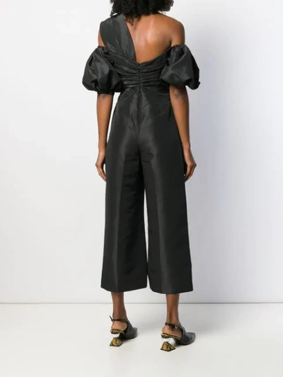 Self-portrait Asymmetrical Neck Taffeta Crop Jumpsuit In Black
