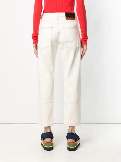 Shop Marni Contrast Stitched Panel Jeans In White