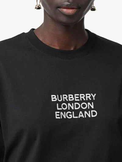 BURBERRY EMBROIDERED LOGO COTTON OVERSIZED T-SHIRT - 黑色