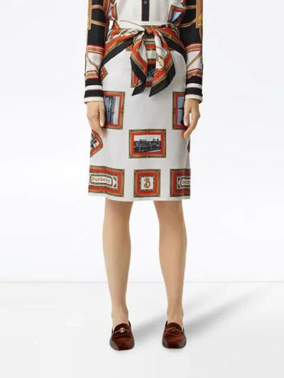 Shop Burberry Scarf Print Skirt In Red