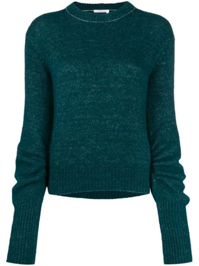 Shop Chloé Ruched Sleeve Knitted Jumper In Green