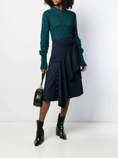 Shop Chloé Ruched Sleeve Knitted Jumper In Green