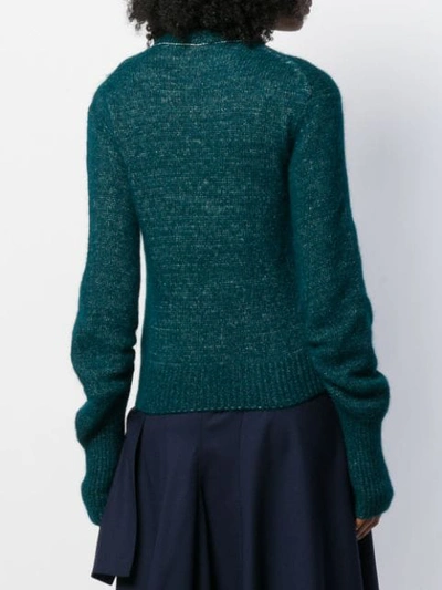 Shop Chloé Ruched Sleeve Knitted Jumper In Green