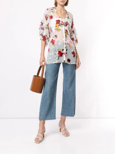 Shop Alice And Olivia Floral Print Sheer Blouse In White ,pink