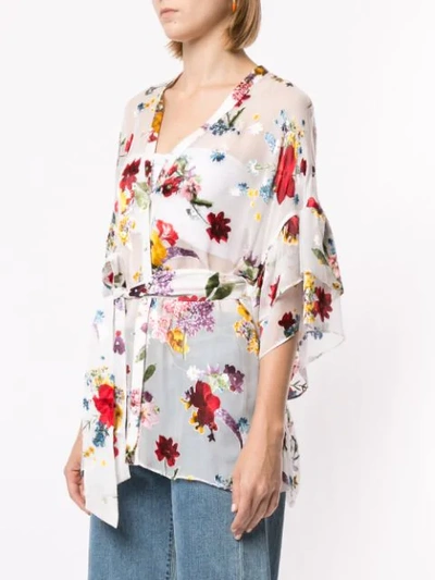 Shop Alice And Olivia Floral Print Sheer Blouse In White ,pink
