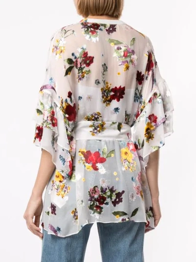 Shop Alice And Olivia Floral Print Sheer Blouse In White ,pink