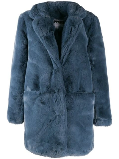 Shop Apparis Faux-fur Midi Coat In Blue