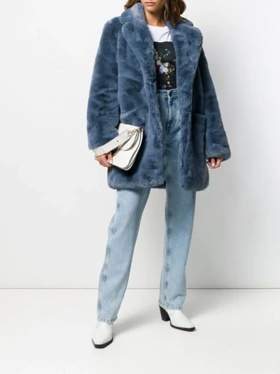 Shop Apparis Faux-fur Midi Coat In Blue