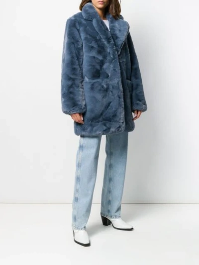 Shop Apparis Faux-fur Midi Coat In Blue
