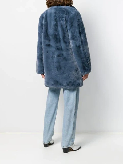 Shop Apparis Faux-fur Midi Coat In Blue