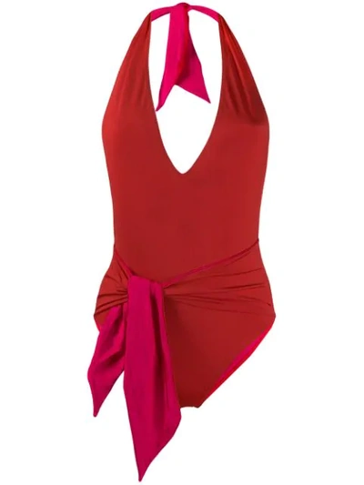 Shop Stella Mccartney Tie-front Swimsuit In Red