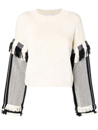 Shop 3.1 Phillip Lim / フィリップ リム Long Sleeve Fringed Sweater In Neutrals