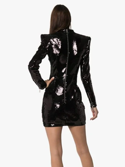 Shop Balmain Padded-shoulder Sequin Mini-dress In Black