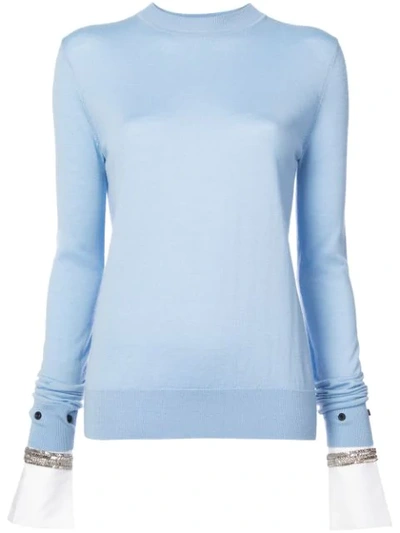 Shop Adam Lippes Jewel Embellished Cuff Sweater In Blue