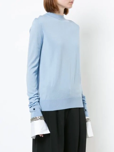 Shop Adam Lippes Jewel Embellished Cuff Sweater In Blue