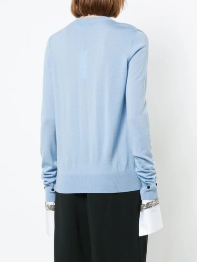 Shop Adam Lippes Jewel Embellished Cuff Sweater In Blue