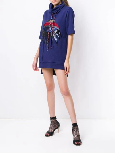 Shop Andrea Bogosian Embroidered Sweat Dress In Blue