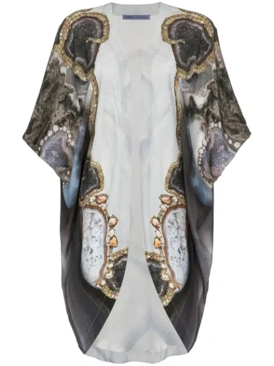 Shop Kimberly Mcdonald Jewelled Serpent Print Silk Kimono Robe - Grey