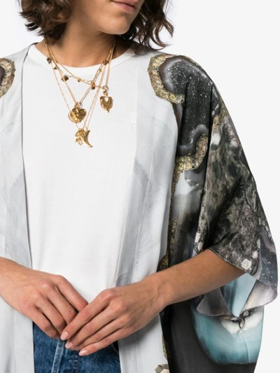 Shop Kimberly Mcdonald Jewelled Serpent Print Silk Kimono Robe - Grey