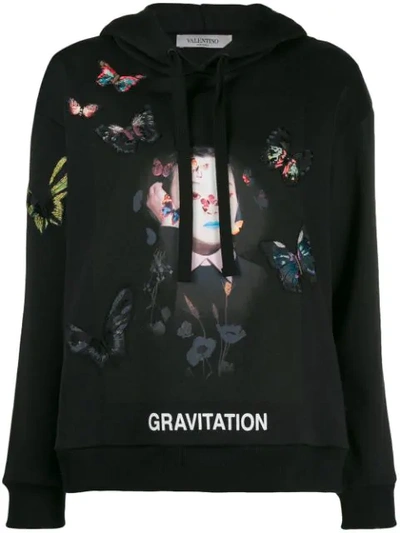 Shop Valentino Graphic Print Hoodie In Black