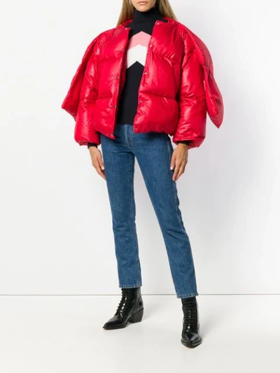 Shop Hache Scarf Tie Puffer Jacket - Red