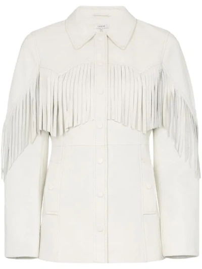 Shop Ganni White Angela Fringed Leather Jacket