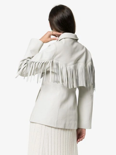 Shop Ganni White Angela Fringed Leather Jacket