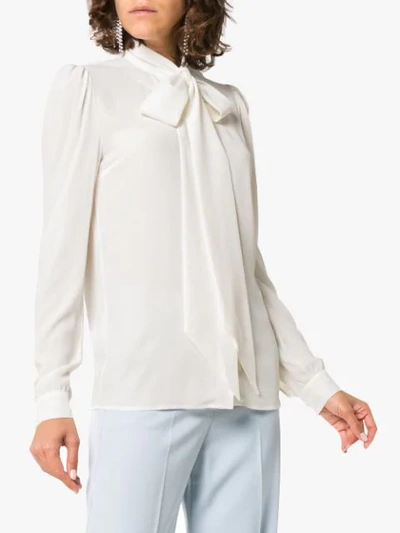 Shop Racil Long Sleeve Silk Blouse With Tie Neck In Neutrals