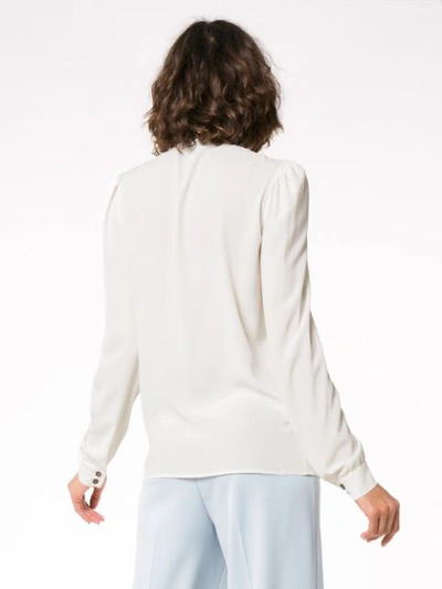 Shop Racil Long Sleeve Silk Blouse With Tie Neck In Neutrals