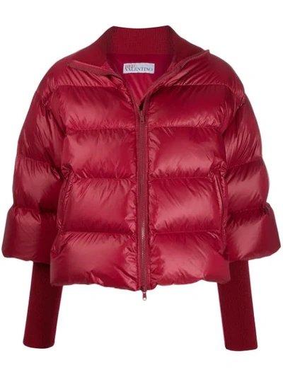 Shop Red Valentino Jersey Cuff Puffer Jacket In Red