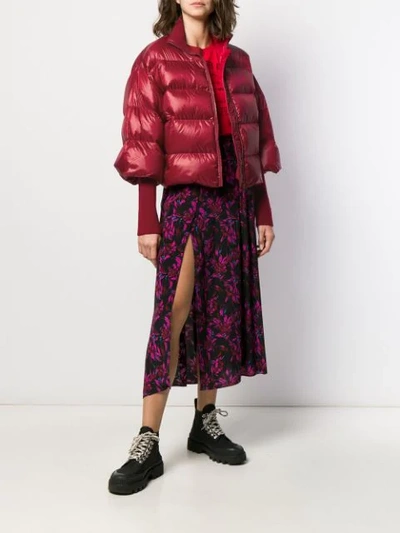 Shop Red Valentino Jersey Cuff Puffer Jacket In Red