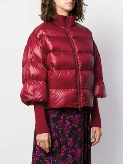 Shop Red Valentino Jersey Cuff Puffer Jacket In Red